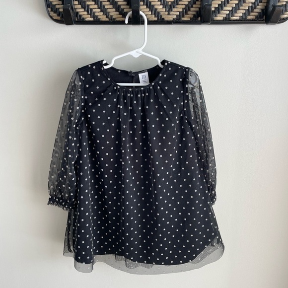 Baby Gap Toddler Girl Flocked Tulle Dress - Black Polka Dot - Size 4 Years - NWT - Picture 1 of 10